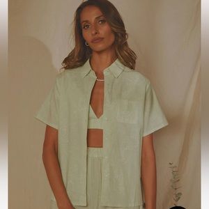 Peppermayo Green Short Sleeve Button Up Top